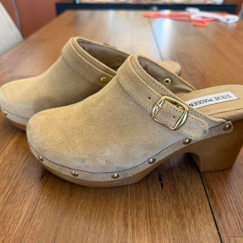 Steve-madden Women's Tan and Cream Clogs 7.5